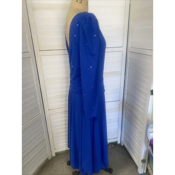 Vintage Pat Richards Blue Crepe Rhinestone Cocktail Dress Lined Women’s Sz Large - Picture 5 of 9